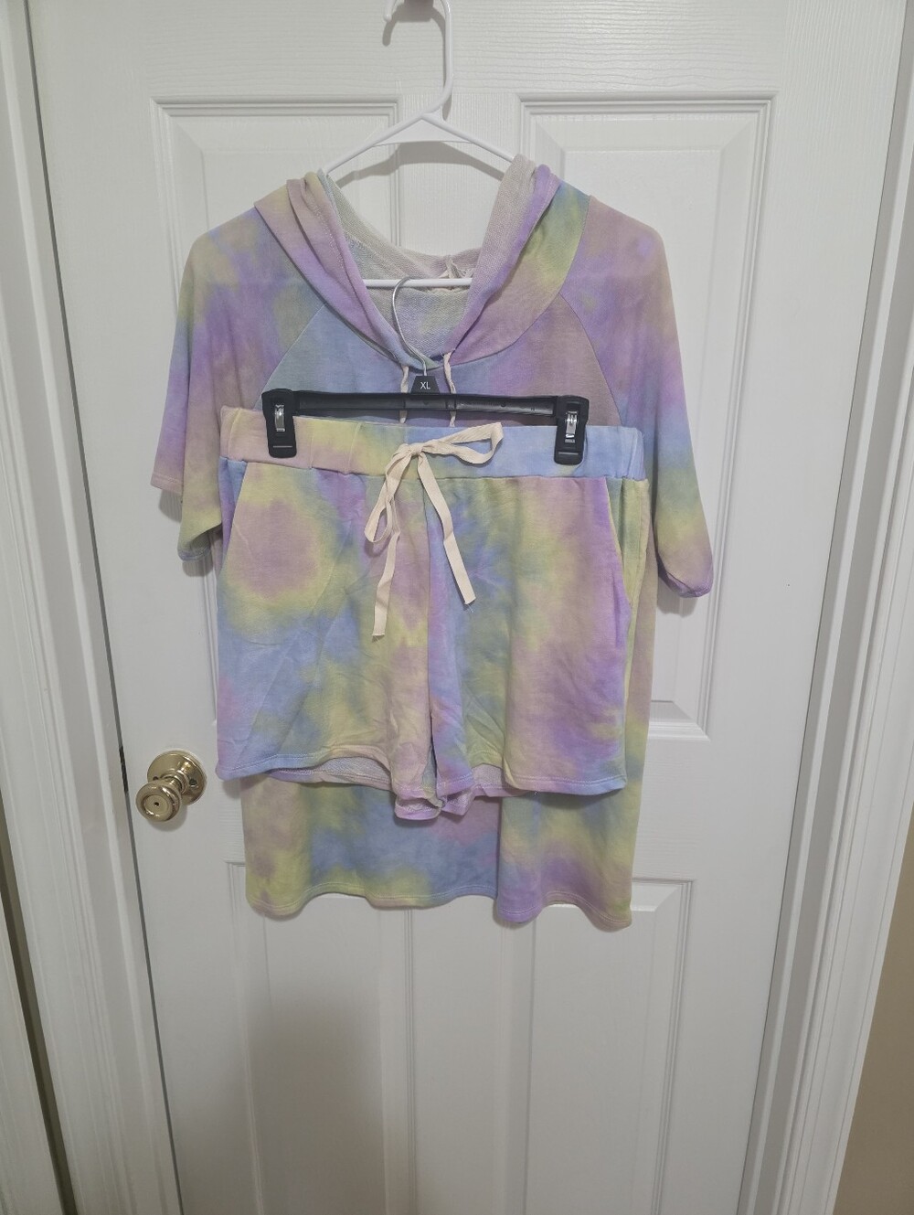 BiBi Pastel Tie-Dye Hoodie & Shorts Set - Purple, Blue, Yellow, Green Size XL